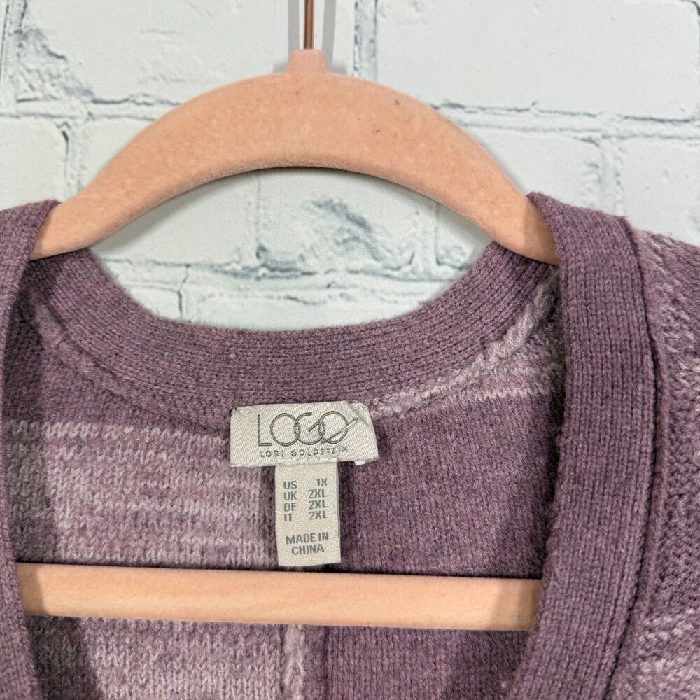 Logo by Lori Goldstein Cardigan Size 1X Lavander Patchwork Cozy Knit Sweater - Picture 4 of 9